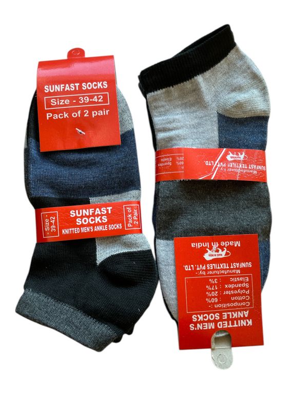 Ankelsokker Fargeblokkmønster, str. 39-42, 2pk, 350stk pr kartong